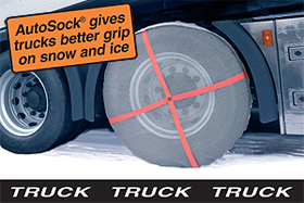 AutoSock for Trucks/Auto Sock - textile wheel covers with an elasticated edge; you just slip them over the driving wheels when you find yourself getting stuck. ("Yes - it really is this easy" and "Yes, of course they work!")