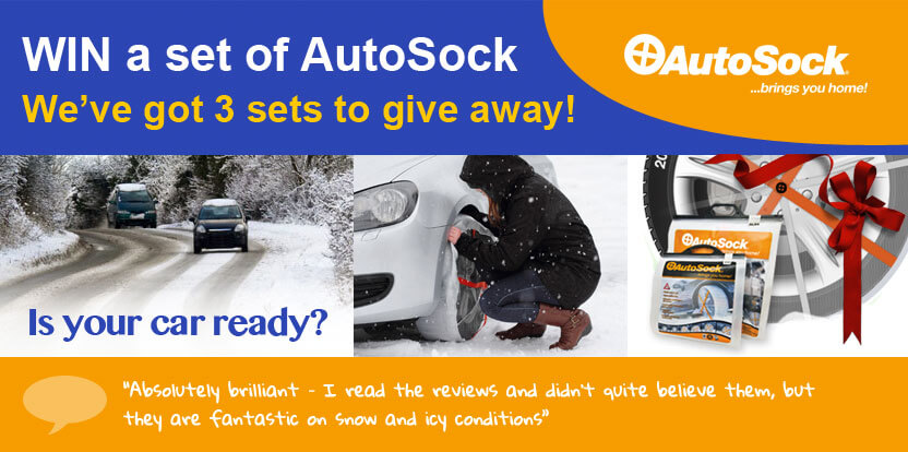 Win a set of AutoSock, We've got 3 sets to give away!, Is your car ready? 'Absolutely brilliant - I read the reviews and didn't quite believe them, but they are fantastic on snow and icy conditions'