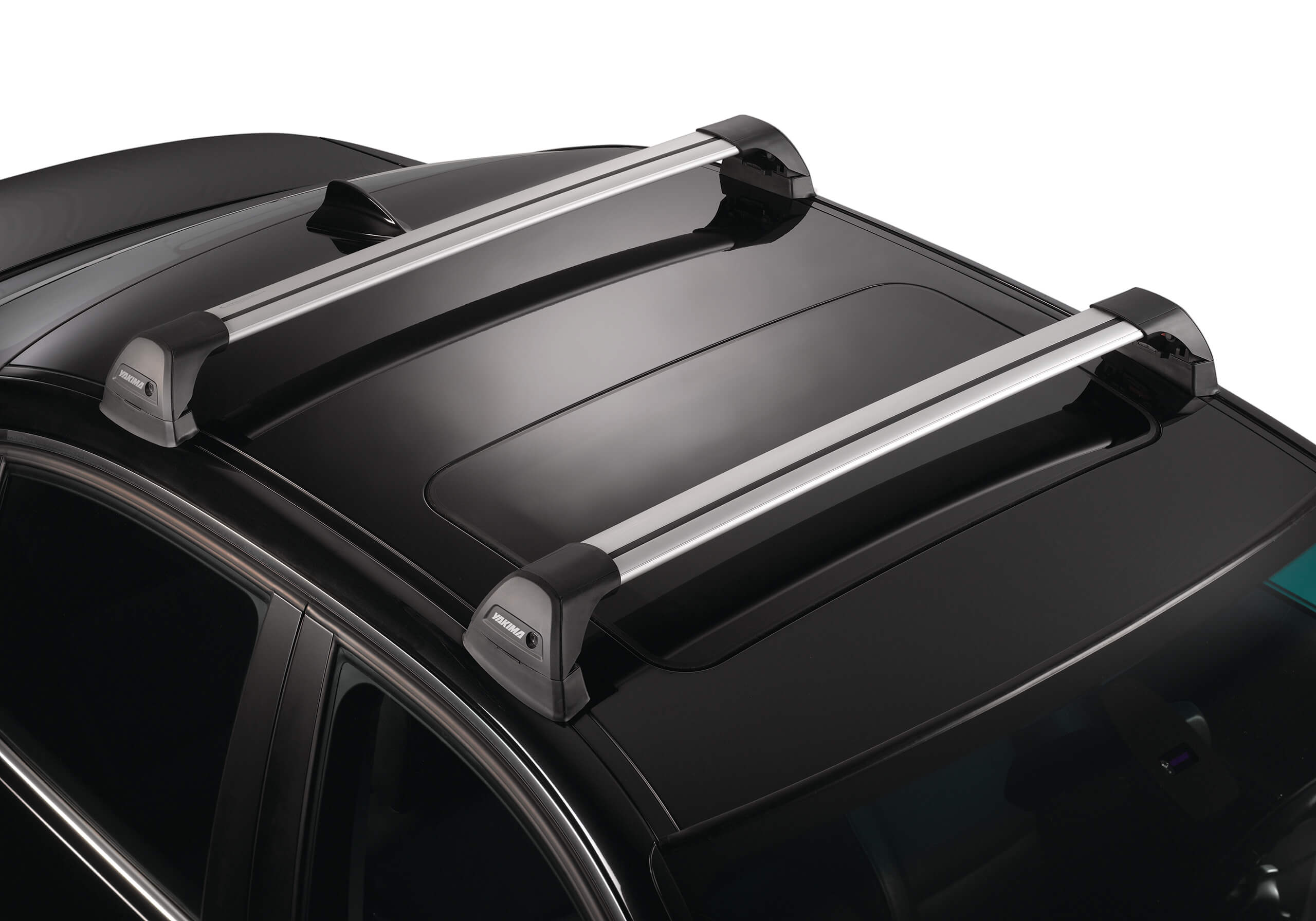 Whispbar flush bars have the roof bar feet at the end of the bar.