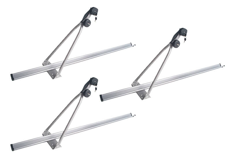 3 x silver CRUZ Bici-racks bike carriers with locking roof bars