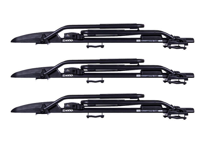 :3 x INNO Tyre Hold II bike carriers with locking roof bars