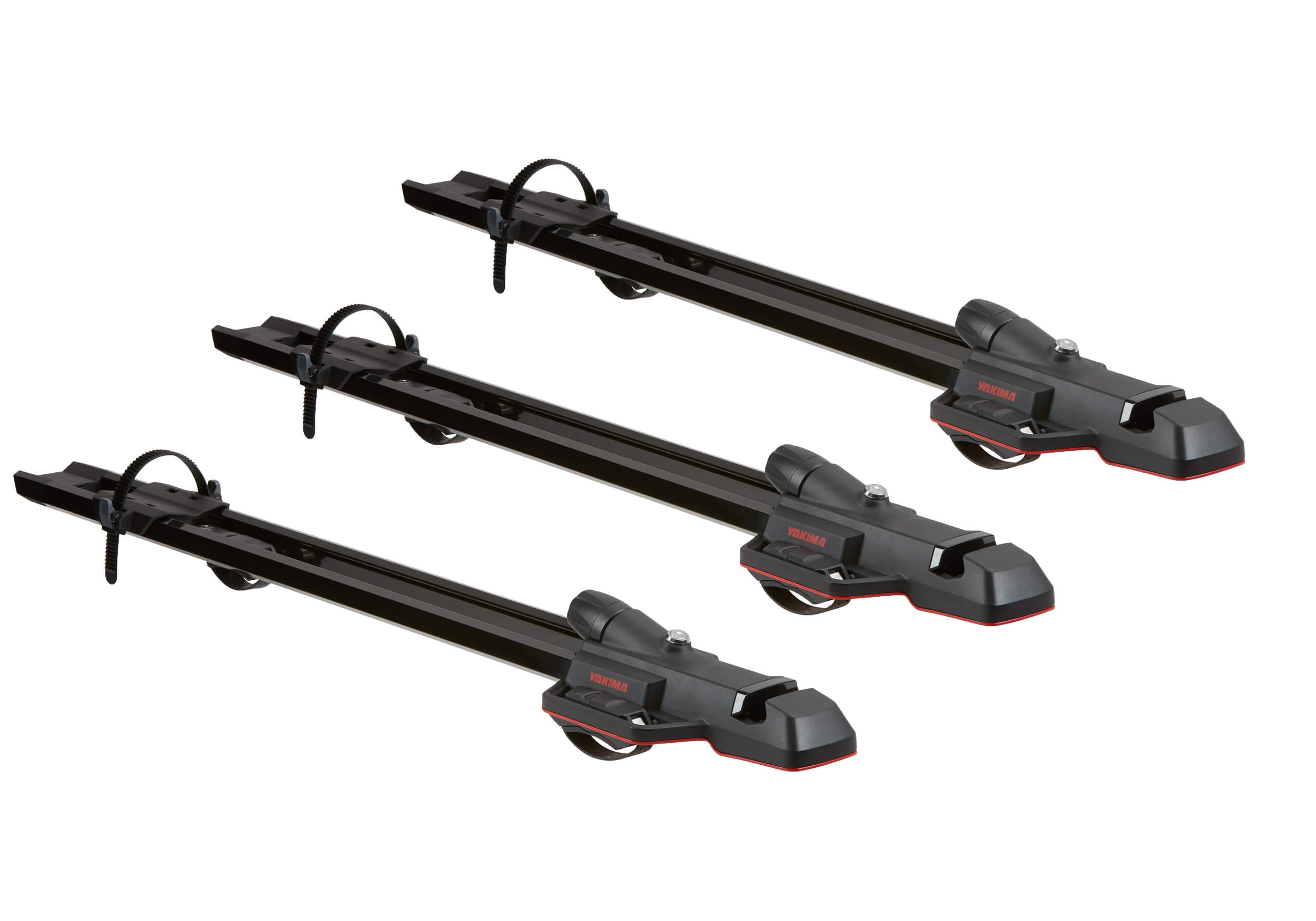 3 x black Yakima HighSpeed 8002125 forkmounts with locking roof bars