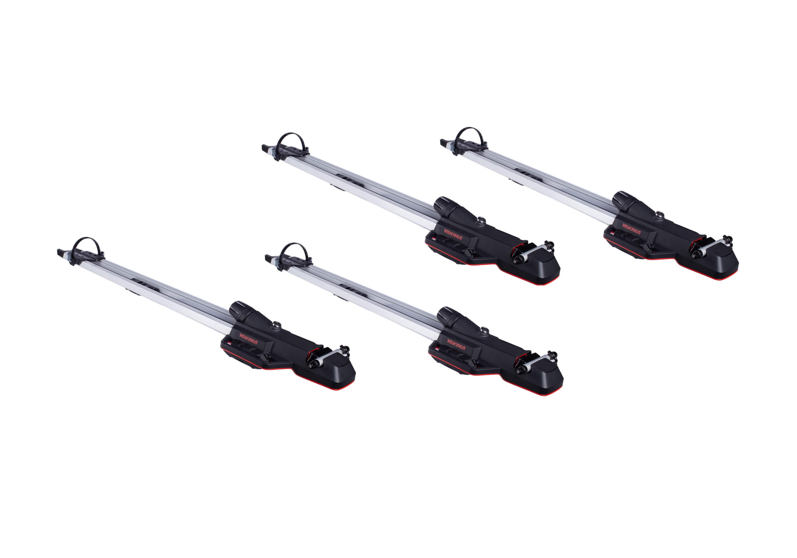 :4 x silver Yakima HighSpeed 8002129 forkmounts with locking roof bars