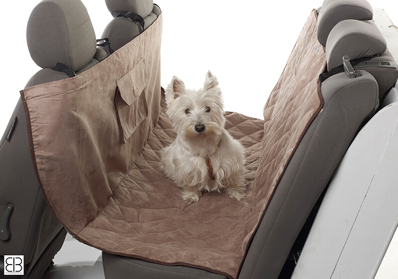 PetEgo EB Animal Basics velvet hammock car seat protector, stone and espresso EBABHV-STES