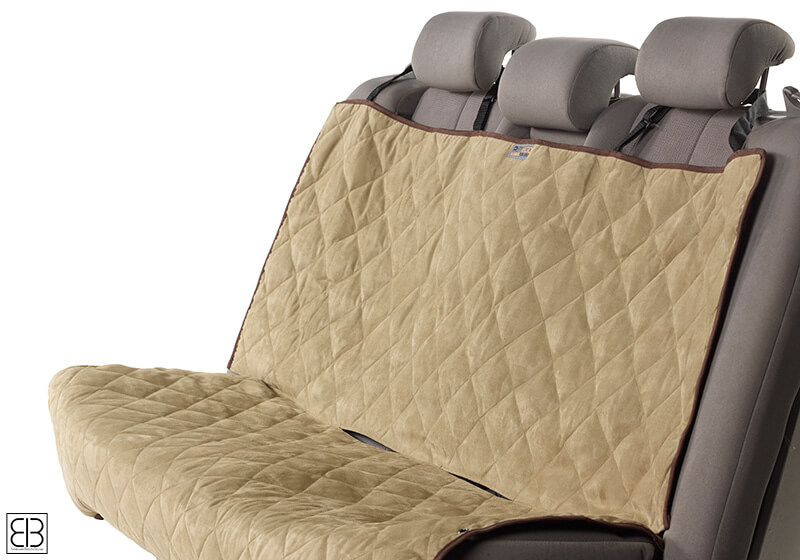 PetEgo EB Animal Basics velvet rear seat car seat protector, stone and espresso EBABRV-STES