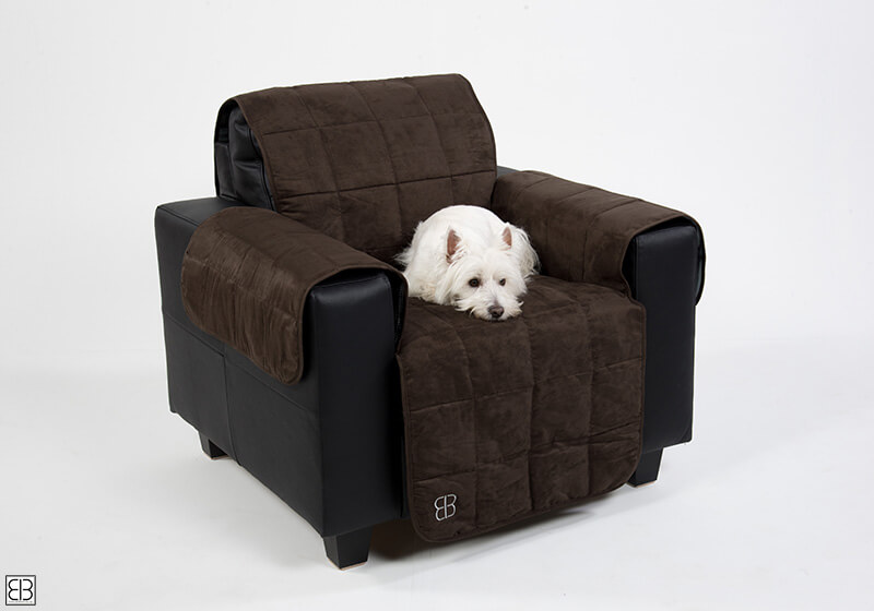 PetEgo Emanuele Bianchi Design hypoallergenic box-quilted velvet chair cover espresso antislip