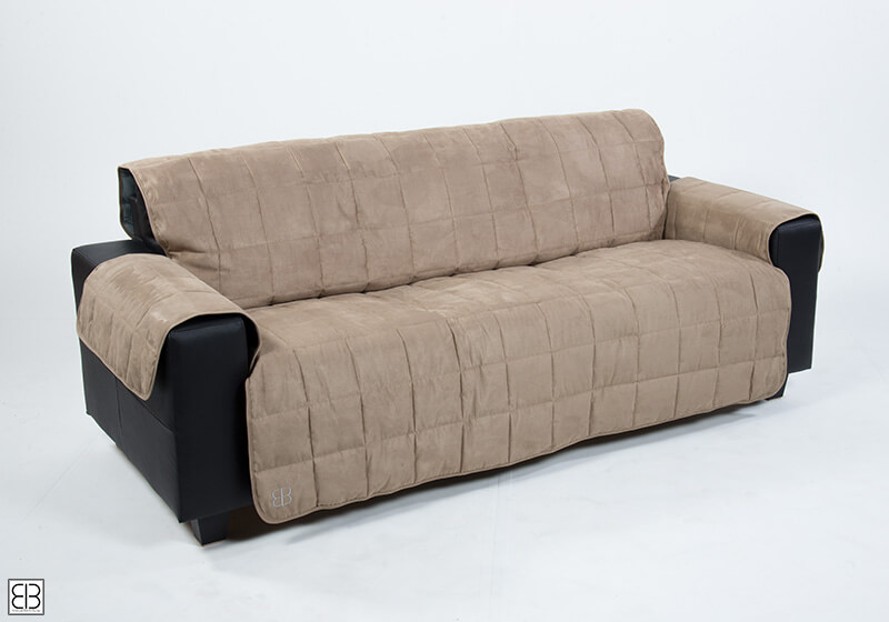 Emanuele Bianchi Design hypoallergenic box-quilted velvet three seat sofa cover, in stone, with EVA 