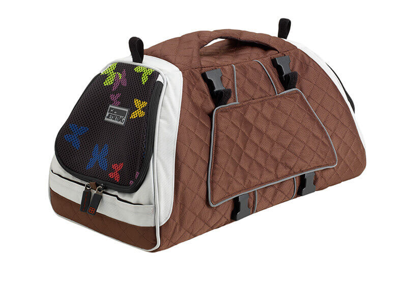 PetEgo EB Emanuele Bianchi Design Jet Set small pet carrier in silver and brown, small size EBJSS-SB