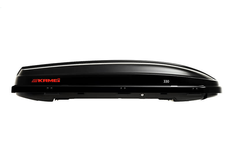 Package deal: KAMEI 330 roof box, gloss black, (LEFT opening) and bars