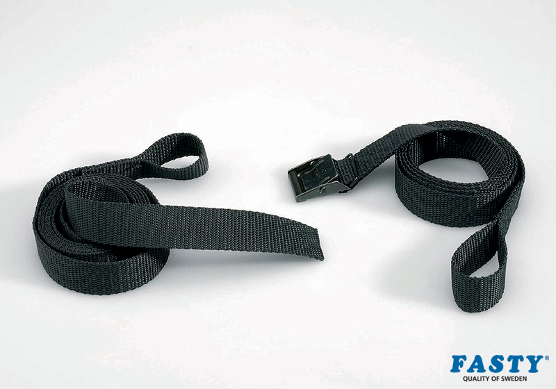 :FASTY strap (2 parts with loops, 130 and 170cm), black, 25mm wide, 200kg
