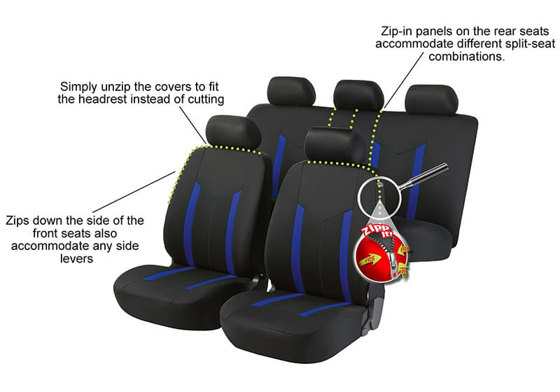 Walser ZIPPIT seat covers, Hastings blue, 11777.