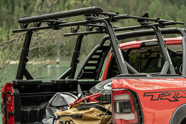 YAKIMA OverHaul pickup rack fitted to a red pickup